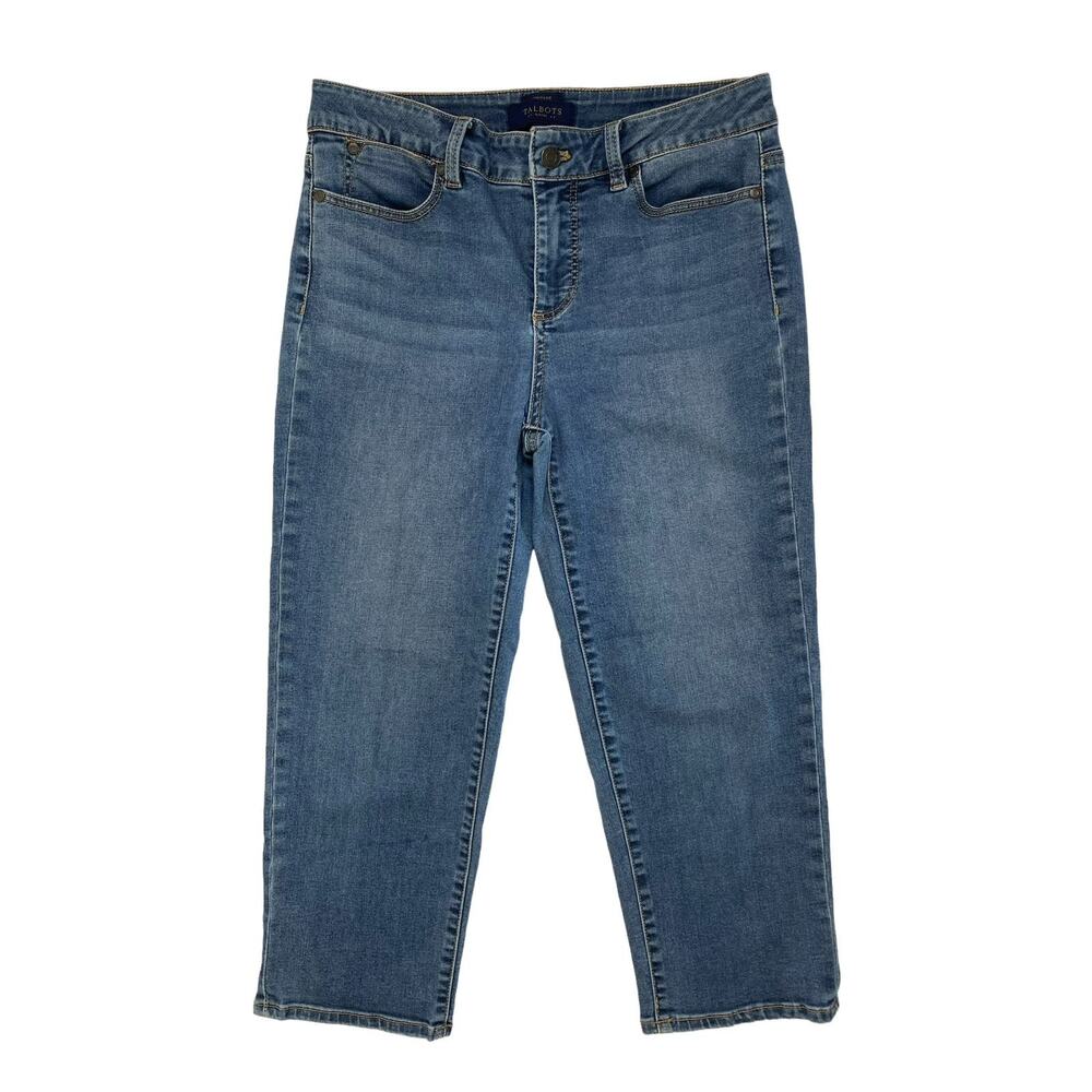 TALBOTS Heritage Medium Wash Denim Crop Jeans Size 6 Petite Cotton Stretch Capri